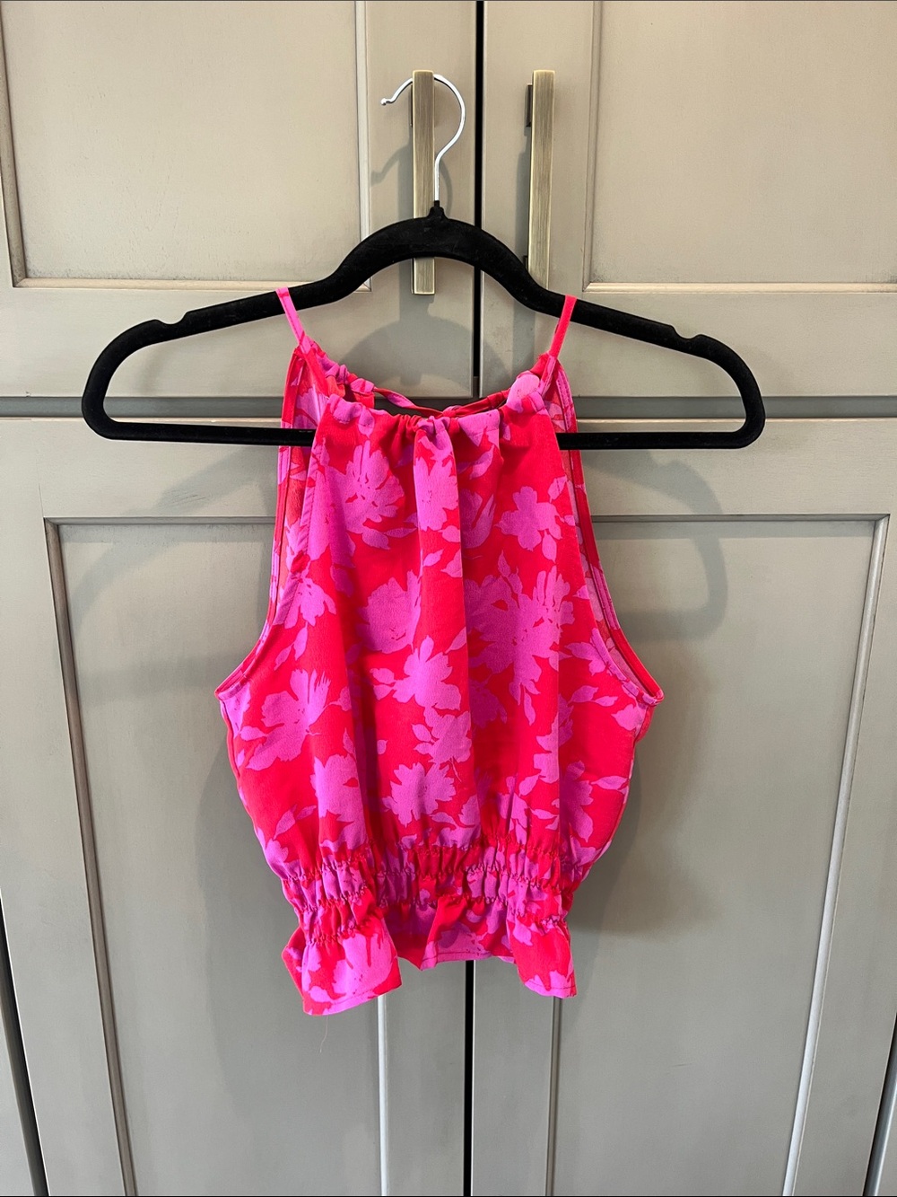 Paper Crane Hot Pink & Light Pink Floral Halter Crop Top Size S